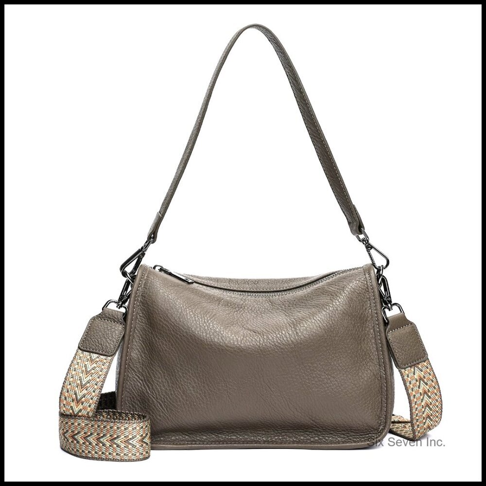 Genuine Leather Crossbody Bag Lightweight Hobo Purse Adjustable Strap Elegant - Picture 1 of 7